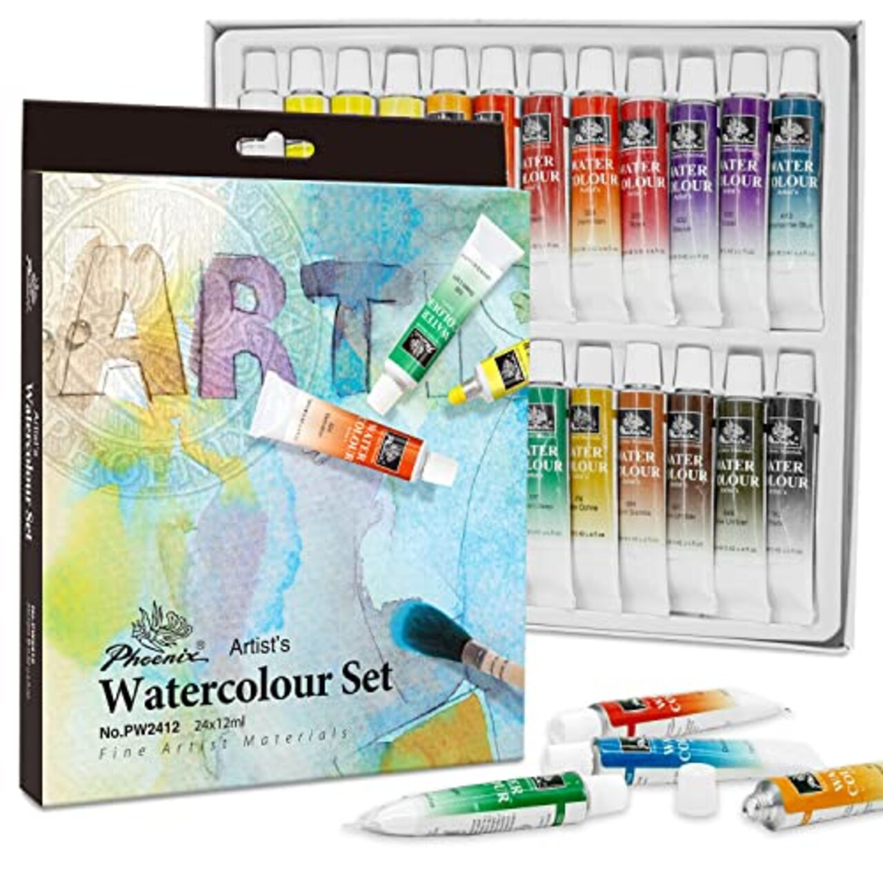 PHOENIX Watercolor Paint Set 24x12ml / 0.4 Fl Oz Tubes Non-toxic